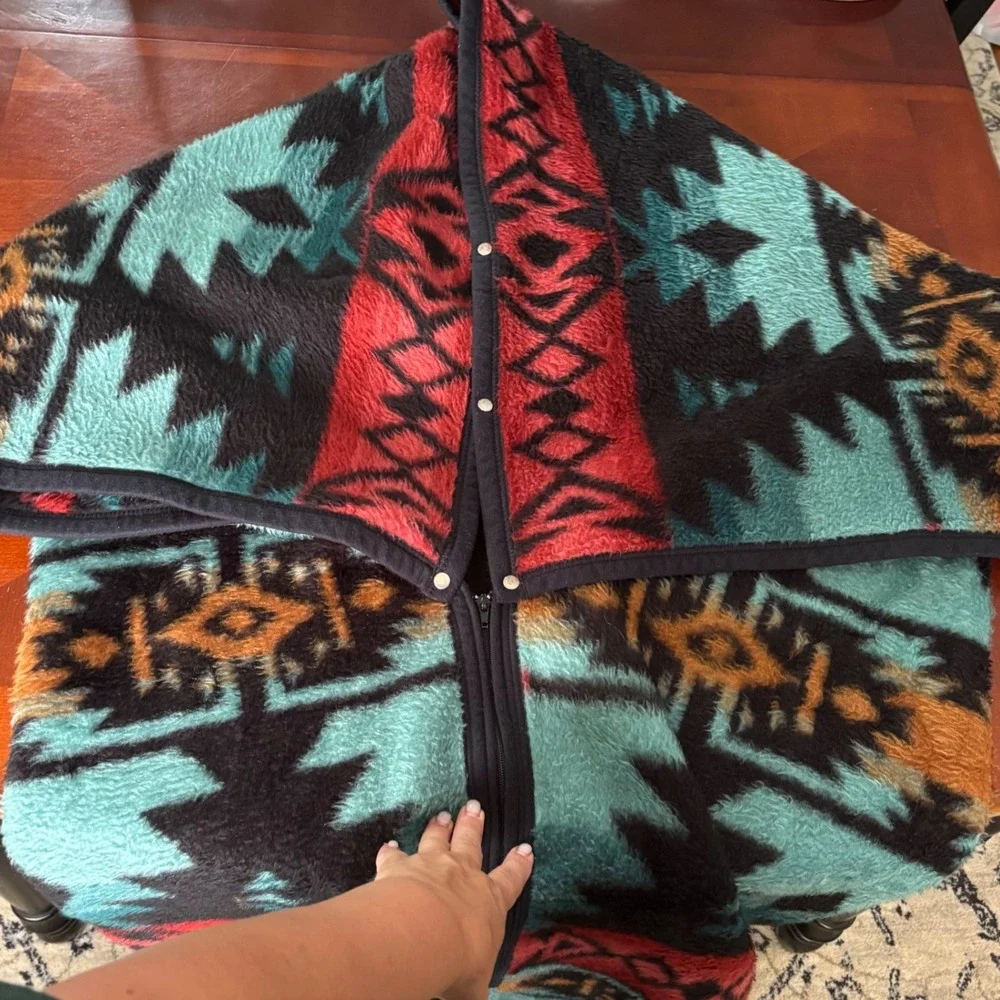 Biederlack Vintage Southwestern Wearable Zipper Snap Blanket Poncho | USA Made